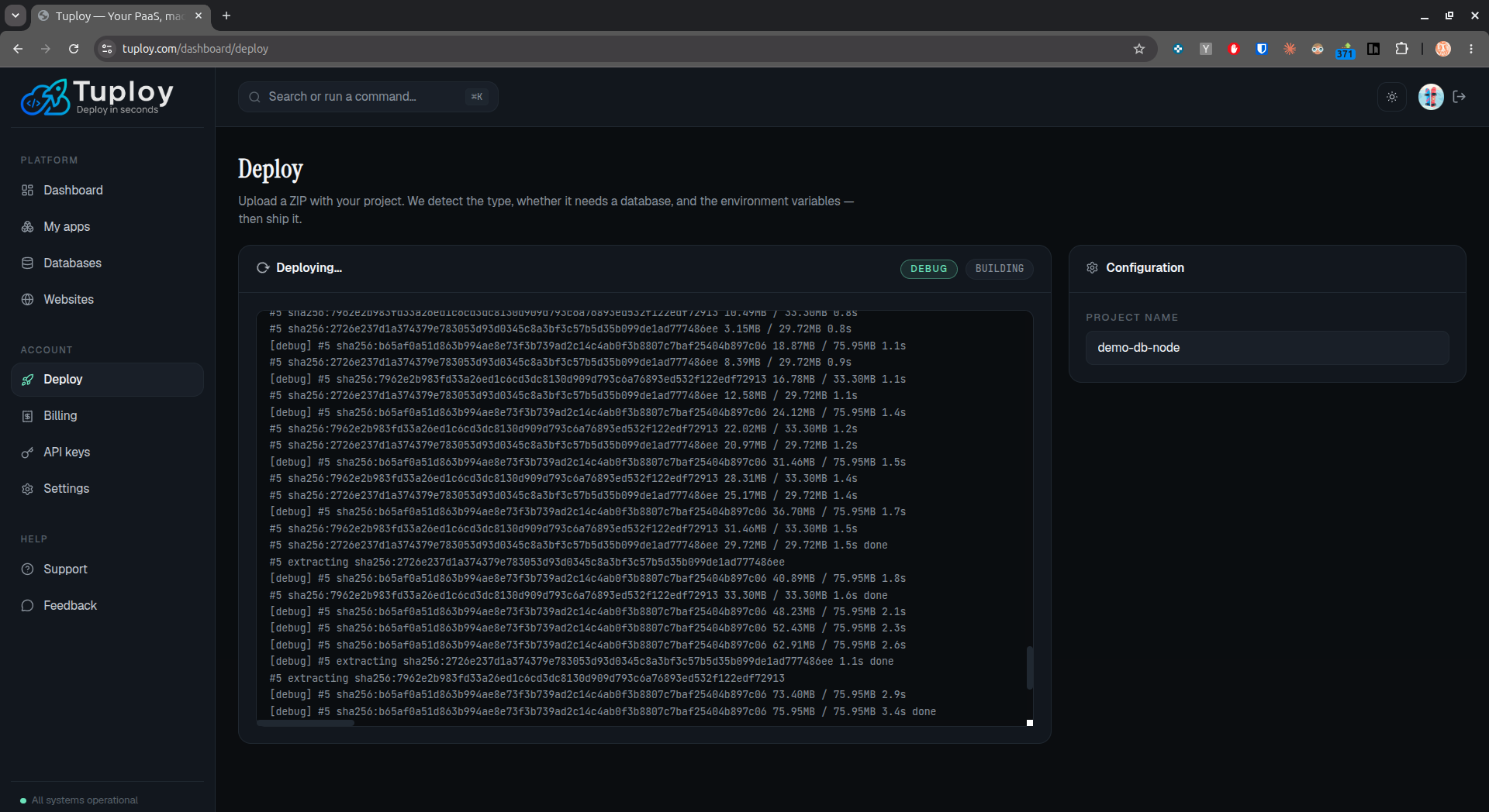 Live deploy log streaming